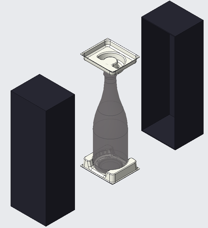 酒瓶を上下からホールドするパルプモールド3D設計データ